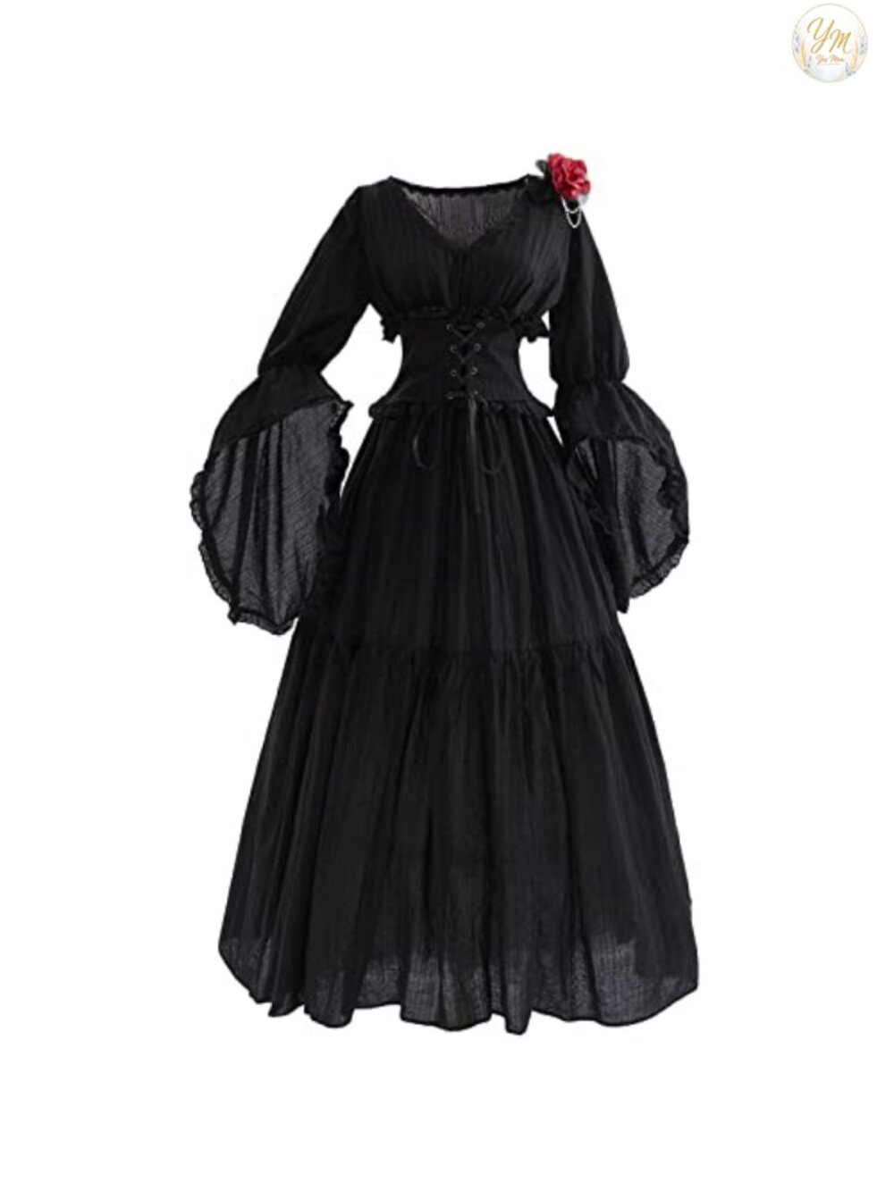 Women's Renaissance Costume Dress Long Sleeve V-Neck Lace Cotton Victorian